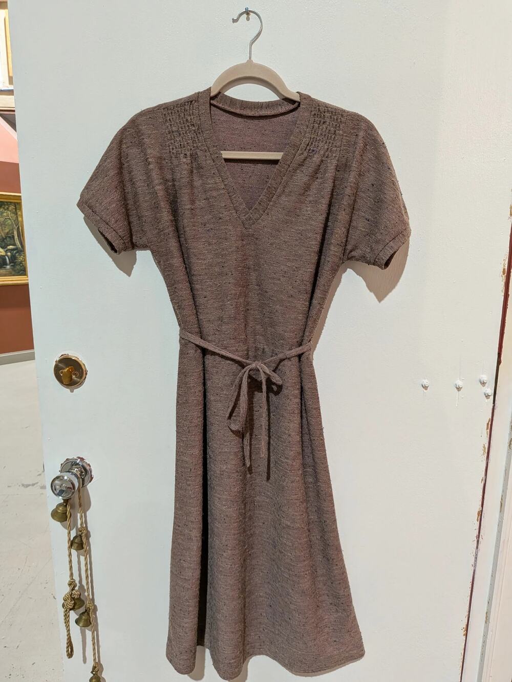 Speckled Knit Belted Dress In Brown, Size M